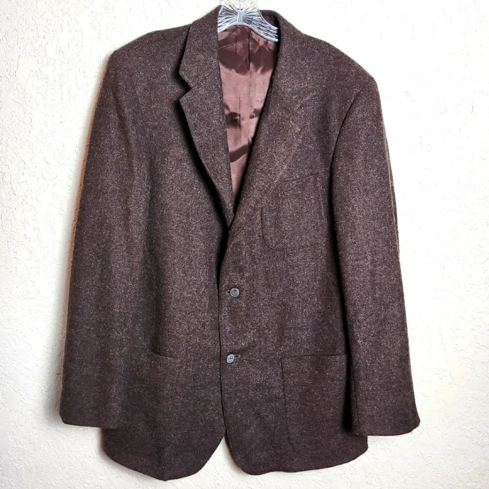 Vintage J Crew 90s Mens Oarsman Wool Alpaca Blazer Jacket Brown Size M Tall